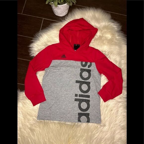Adidas red/grey/black hooded top sz 5 - Picture 1 of 3